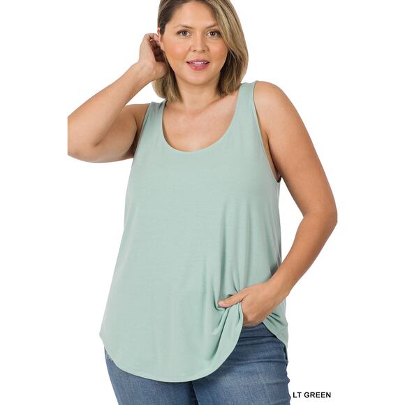 Zenana Outfitters Tops - 3X Light Green Scoop Neck Round Hem Tank Top Zenana Plus size comfy cool